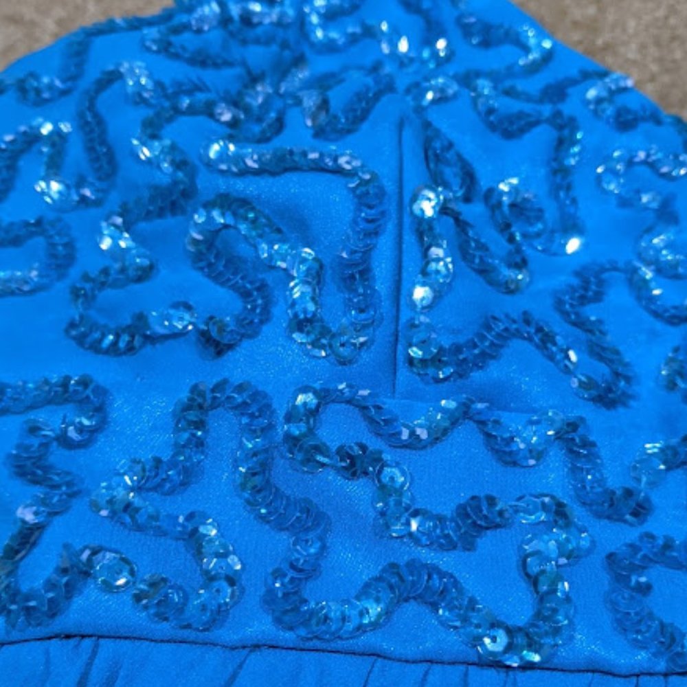 Betsey Johnson Evening Aqua Sequin Halter Dress - Picture 6 of 10